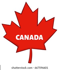 Canadian Red Maple Leaf Line Cartoon Drawing. Vector Illustration Isolated On White Background With Text Canada