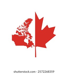 canadian red maple leaf vector design with map elements