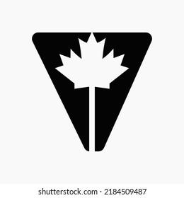 Canadian Red Maple Logo on Letter V Vector Symbol. Maple Leaf Concept For Canadian Company Identity