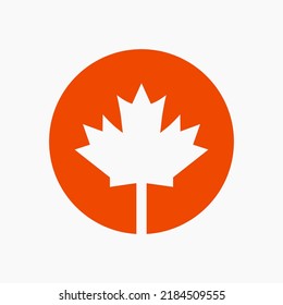 Canadian Red Maple Logo on Letter O Vector Symbol. Maple Leaf Concept For Canadian Company Identity