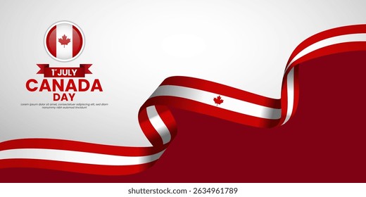 Canadian ribbon flag for Canada day background. Template for national day banner design