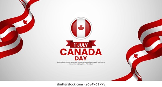 Canadian ribbon flag for Canada day background. Template for national day banner design