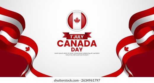 Canadian ribbon flag for Canada day background. Template for national day banner design