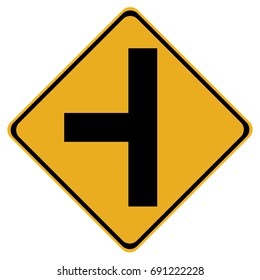 Canadian road warning sign - T-Intersection ahead. This sign is used in Quebec.