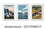 The Canadian Rockies, Canada, The Douro Valley, Portugal, The Fal Estuary, Cornwall - Vintage travel poster