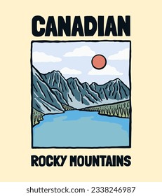 Canadian rocky mountain vintage hand drawing design for badge, sticker, patch, t shirt design, etc