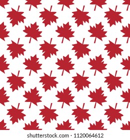 Canadian seamless pattern with hand drawn red maple leaf. Simple background. Vector Illustration.