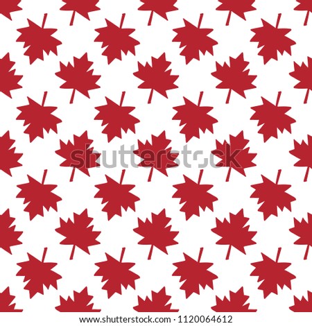 Canadian seamless pattern with hand drawn red maple leaf. Simple background. Vector Illustration.