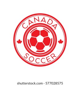 A Canadian soccer crest in vector format. This round shield features maple leaves, text that says Canada, and a soccer ball.