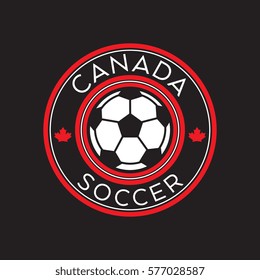A Canadian soccer crest in vector format. This round shield features maple leaves, text that says Canada, and a soccer ball.