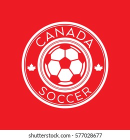 A Canadian soccer crest in vector format. This round shield features maple leaves, text that says Canada, and a soccer ball.