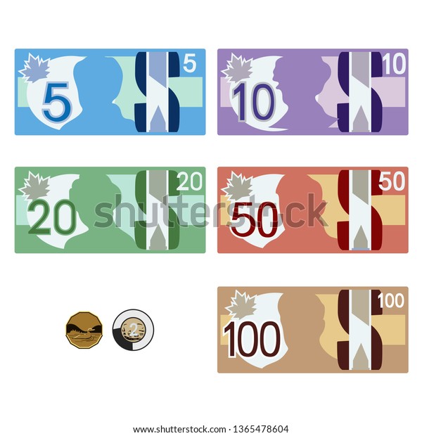 Canadian style money\
bills & coins\
