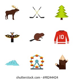 Canadian symbols icon set. Flat style set of 9 canadian symbols vector icons for web isolated on white background