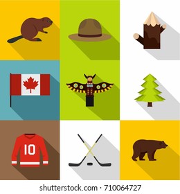 Canadian symbols icon set. Flat style set of 9 canadian symbols vector icons for web design