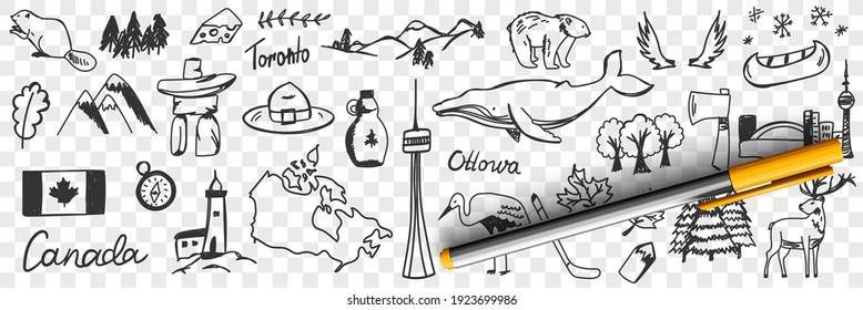 Canadian symbols and signs doodle set