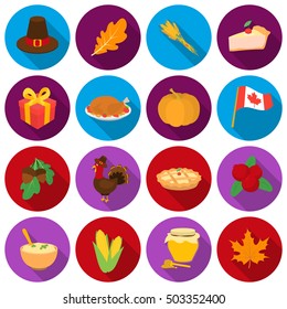 Canadian Thanksgiving Day set icons in flat style. Big collection canadian Thanksgiving Day vector symbol stock illustration