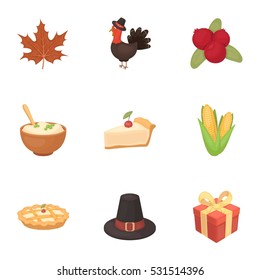 Canadian Thanksgiving Day set icons in cartoon style. Big collection of canadian Thanksgiving Day vector symbol stock illustration
