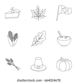Canadian Thanksgiving Day set icons in outline style. Big collection of canadian Thanksgiving Day vector symbol stock illustration