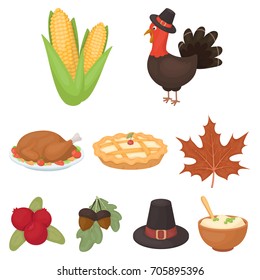 Canadian Thanksgiving Day set icons in cartoon style. Big collection of canadian Thanksgiving Day vector symbol stock illustration