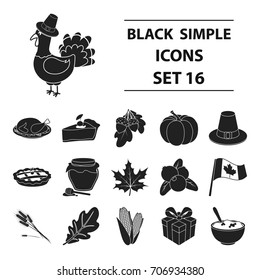 Canadian Thanksgiving Day set icons in black style. Big collection canadian Thanksgiving Day vector symbol stock illustration