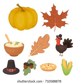 Canadian Thanksgiving Day set icons in cartoon style. Big collection of canadian Thanksgiving Day vector symbol stock illustration