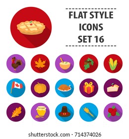 Canadian Thanksgiving Day set icons in flat style. Big collection canadian Thanksgiving Day vector symbol stock illustration