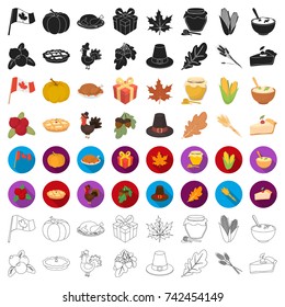Canadian Thanksgiving Day set icons in cartoon style. Big collection of canadian Thanksgiving Day vector illustration symbol.