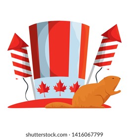 canadian tophat with fireworks rockets and otter