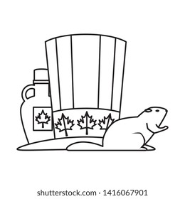 canadian tophat with maple syrup bottle and otter