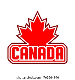 A Canadian typographic design featuring a large red maple leaf in vector format.