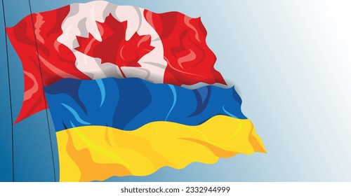 Canadian and Ukrainian Waving flag, patriotic background of partnership country Canada and Ukraine