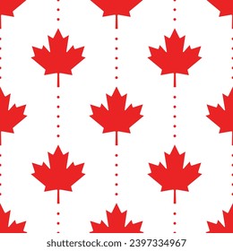 Canadian vector seamless pattern. Red maple leaves and dots on white background. Best for textile, wallpapers, decoration, wrapping paper, package and web design.