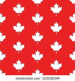 Patrón transparente del vector canadiense. Hojas blancas de arce sobre fondo rojo. Mejor para textiles, papel pintado, decoración, papel de envoltura, paquete y diseño web.