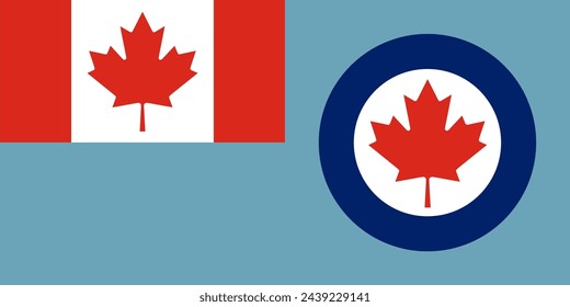 Canadian war air force flag vector illustration isolated. Proud military symbol of Canada aviation. Emblem national coat of arms of soldier troops. Patriotic air plane emblem roundel.