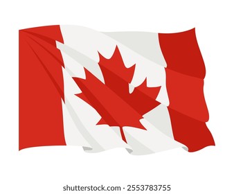 Canadian waving flag. National symbol with standard color and size of North America country. Vector icon isolated on white background