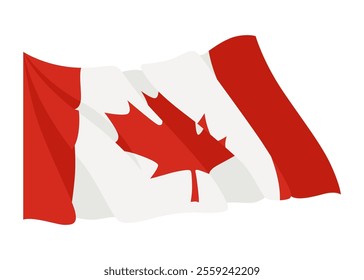 Canadian waving flag. National symbol with standard color and size of North America country. Vector icon isolated on white background