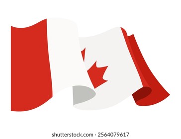 Canadian waving flag. National symbol with standard color and size of North America country. Vector icon isolated on white background