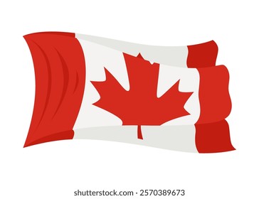 Canadian waving flag. National symbol with standard color and size of North America country. Vector icon isolated on white background