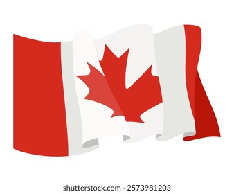 Canadian waving flag. National symbol with standard color and size of North America country. Vector icon isolated on white background