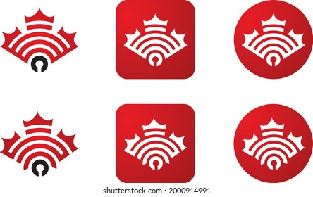 Kanadisches Wifi-Netzwerk, Wireless-Logo und Icon-Design, Ahornblatt-Verbindungssymbol, Vektorgrafik