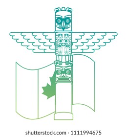 canadian wooden totem with flag
