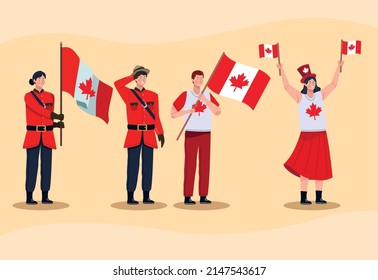 canadians soldiers and persons with flags