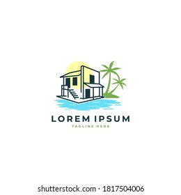 canal beach house logo vector template stock illustration.