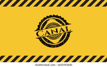 Canal black grunge emblem inside yellow warning sign. Vector Illustration. Detailed.