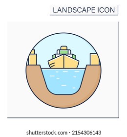Canal color icon.Artificial waterway. Canal allows passage of boats or ships inland.Landscape concept.Isolated vector illustration