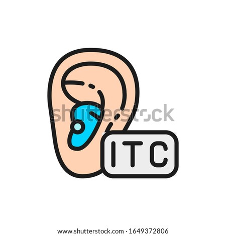 In The Canal Hearing Aid, ITC flat color line icon.