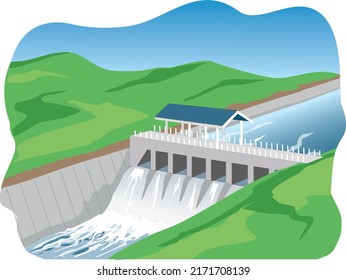 Canal and Irrigation, dam, vector illustration isolated on white background, eps