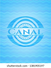 Canal light blue water wave badge background.