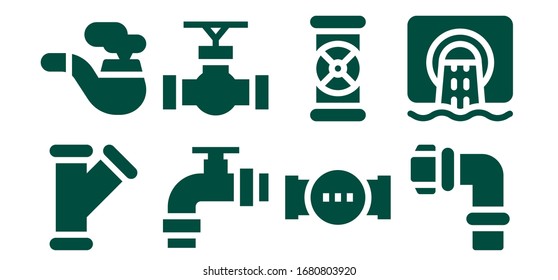 canalization icon set. 8 filled canalization icons. Included Pipe, Pipes, Sewer icons