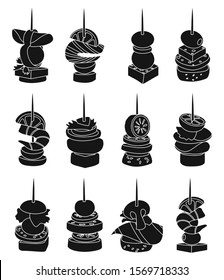 Canape Of Appetizer Black Vector Illustration On White Background .Canape For Buffet Set Icon. Vector Illustration Cold Food.Set Icon Cold Appetizer.